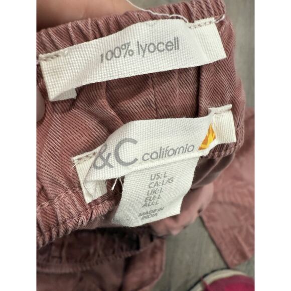 C&C California Pants L Pink Palm Pull On Wide Leg Beach Lagenlook Pockets - Picture 3 of 4
